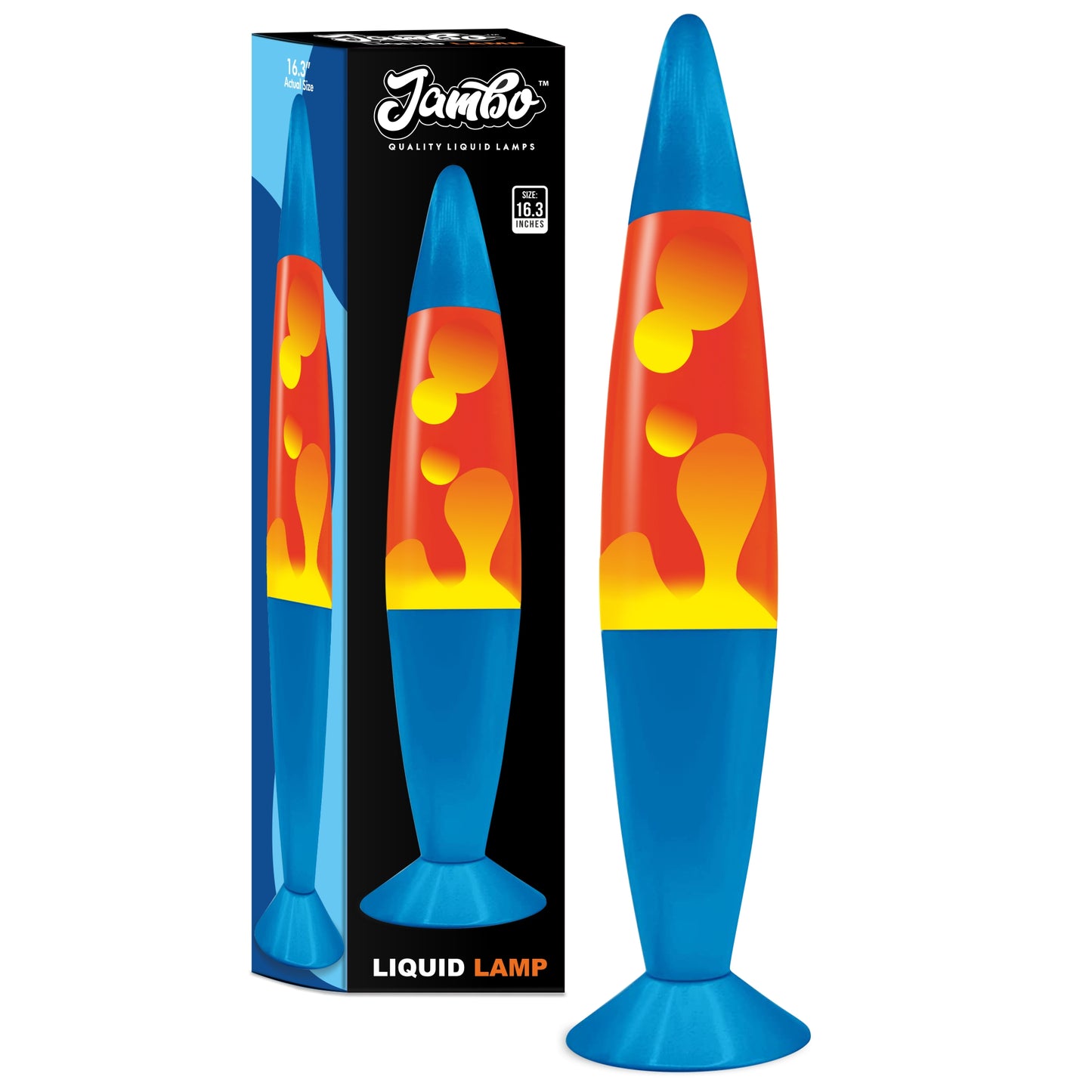 JAMBO 16" Liquid Lamp with Wax That Flows Like Lava, Cool Lamps, Relaxing and Entertaining, Nightlights Night Lights for Kids, Adults, Teens (16", Blue Base, Red Liquid, Orange Wax)