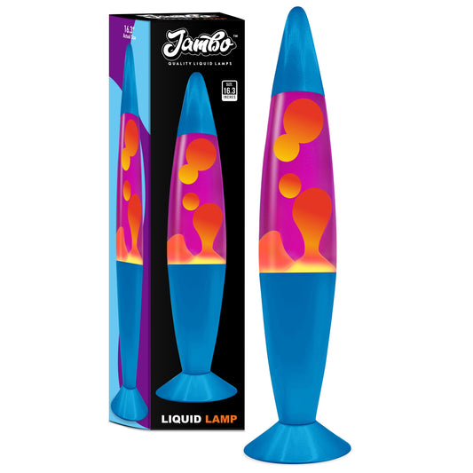 Jambo 16" Inch Beautiful Liquid Motion Lamp with Wax That Flows Like Lava | Entertaining for Adults, Teens and Kids (Blue Base, Purple Liquid, Yellow Wax, 16")